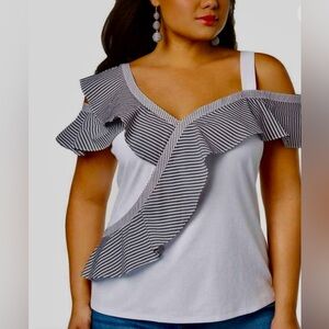 I.N.C. International Concepts
Womens Striped One Shoulder Blouse White, Size XL